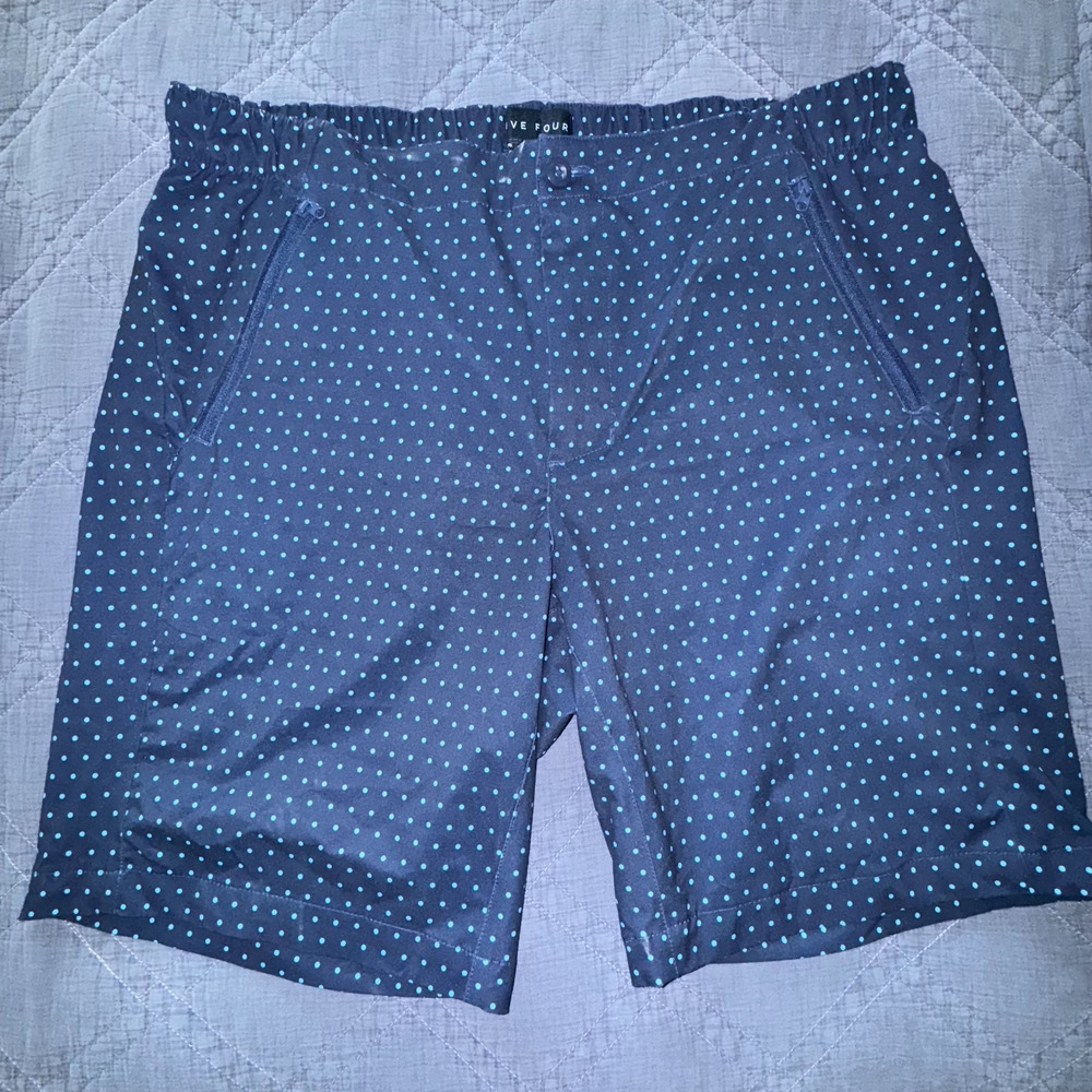 Five Four Men’s Size 40 Modern Casual Shorts Blue Polka Dots Zip Pockets